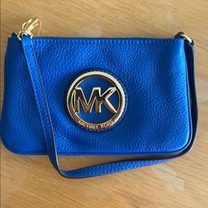 Michael Kors blue leather Fulton wristlet